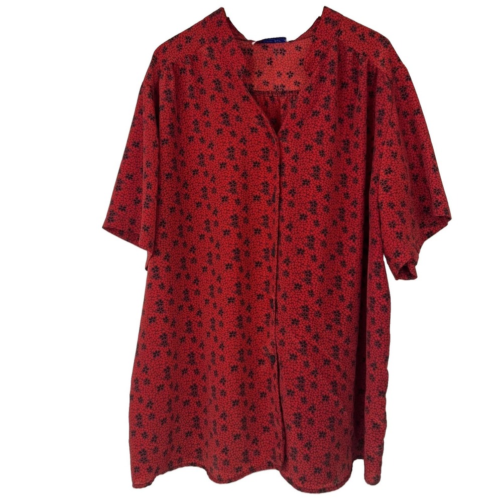 Vtg A Personal Touch Blouse Womens 5X Red Black Floral SS Button Up Top USA